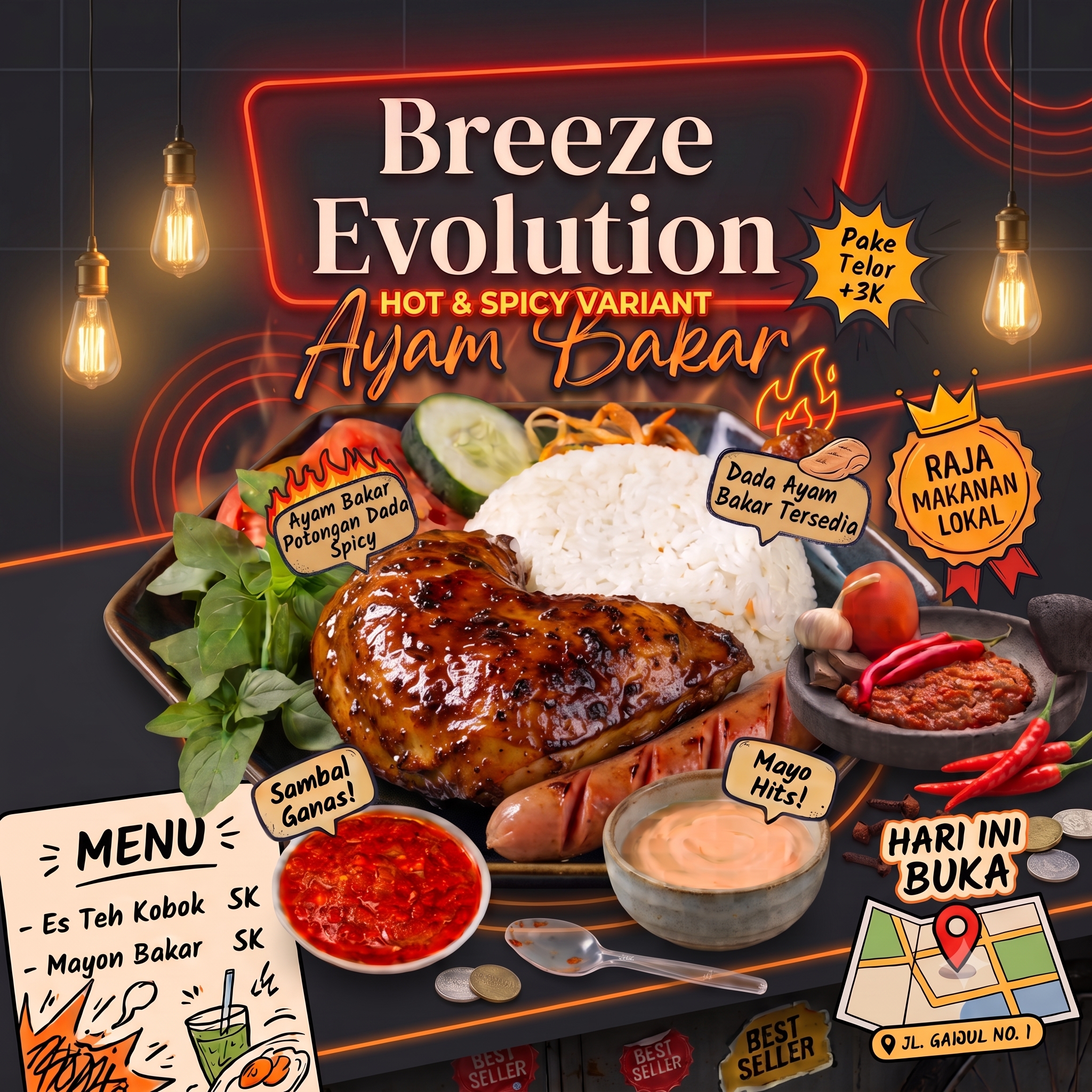 Paket Nasi Box Hemat (Ayam Bakar + Nasi + Sambal + Lalap)