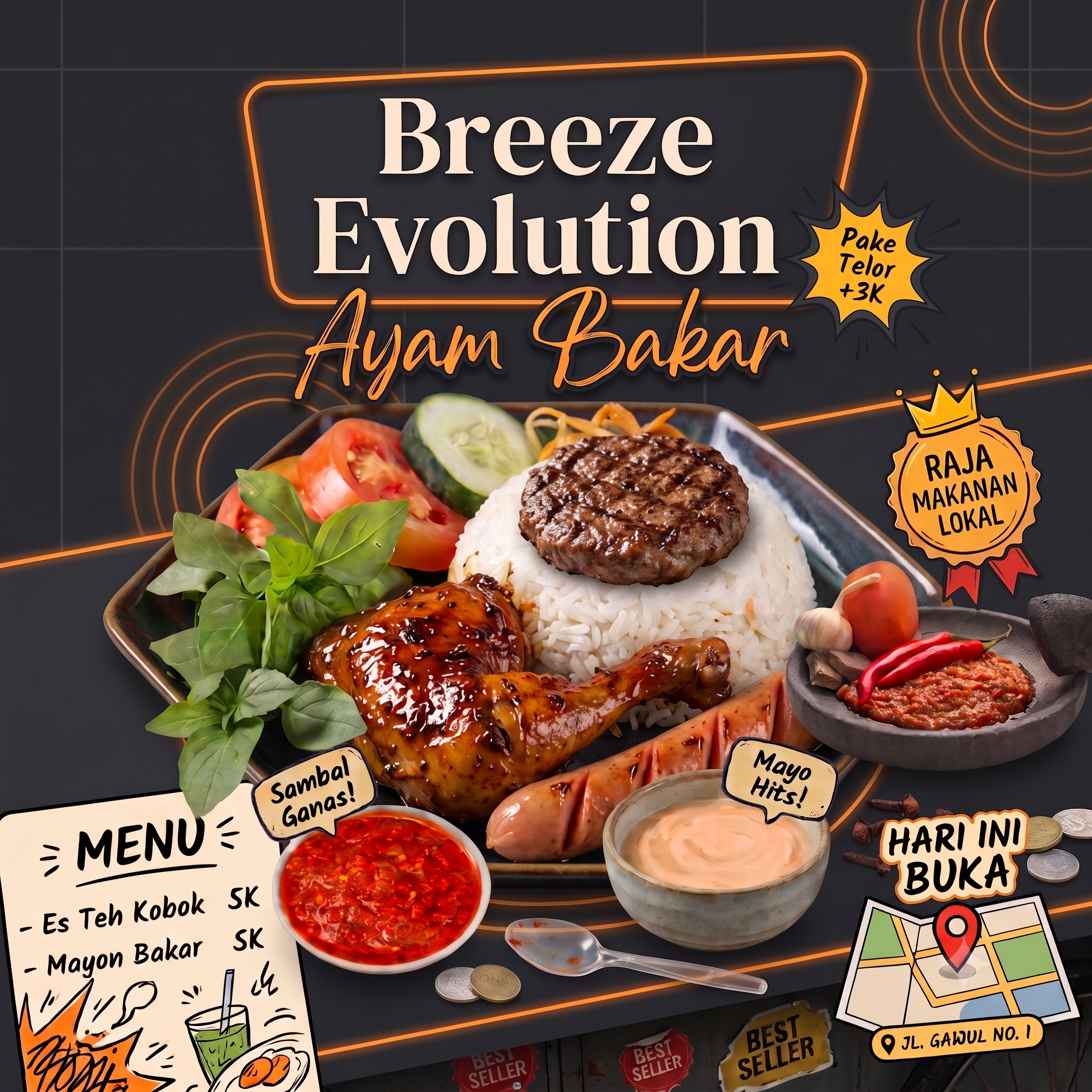 Paket Nasi Box Smokehouse Komplit (Ayam + Sosis Bakar + Telur)